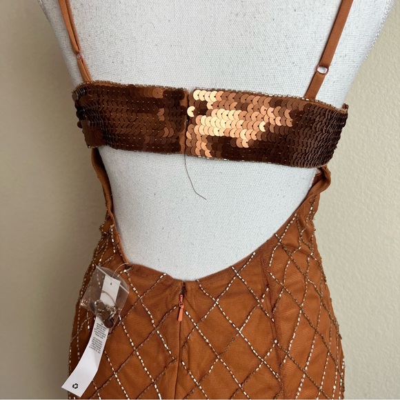 NWT ASOS Bronze Sequin Embellished Butterfly Mesh Fringe Beaded Mini Dress - Picture 8 of 13